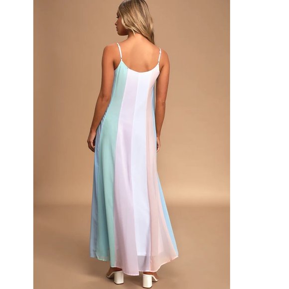 Lulus Days to Remember Pastel Stripe Maxi Dress-S-Fairycore Coastal Event NWT - Picture 10 of 10